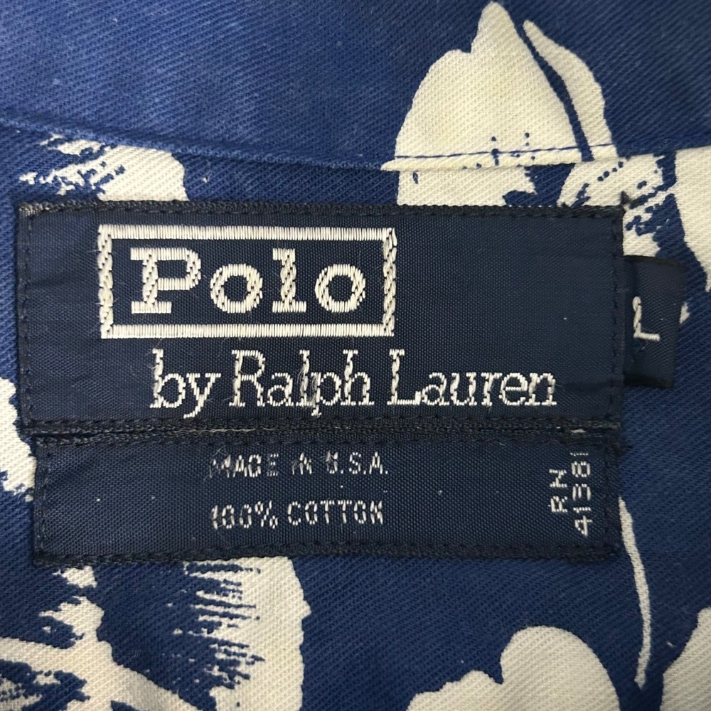 Vintage Polo Ralph Lauren Mens Large Floral Hawaiian Shirt Navy Blue Cotton USA - Picture 3 of 9